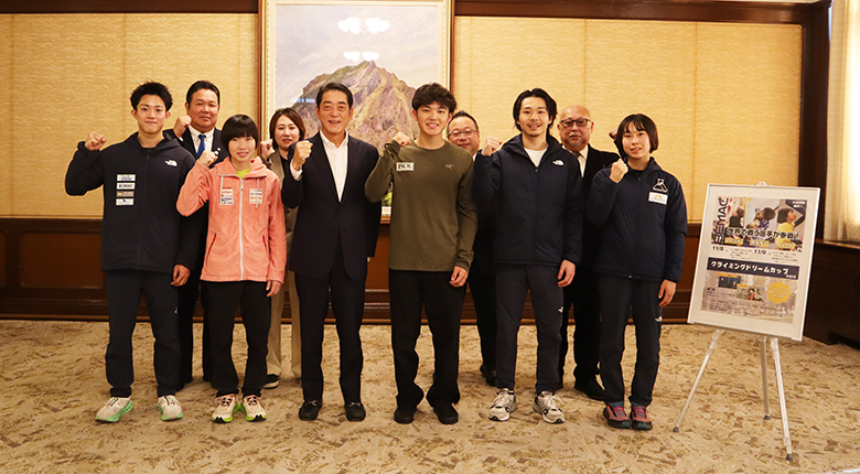 安楽宙斗、森秋彩、大政涼らが愛媛県知事を表敬訪問 明日から西条市で大会開催